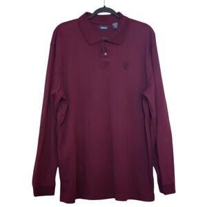 IZOD Mens Long Sleeve Polo Shirt Size XL Burgundy 1/4 Button